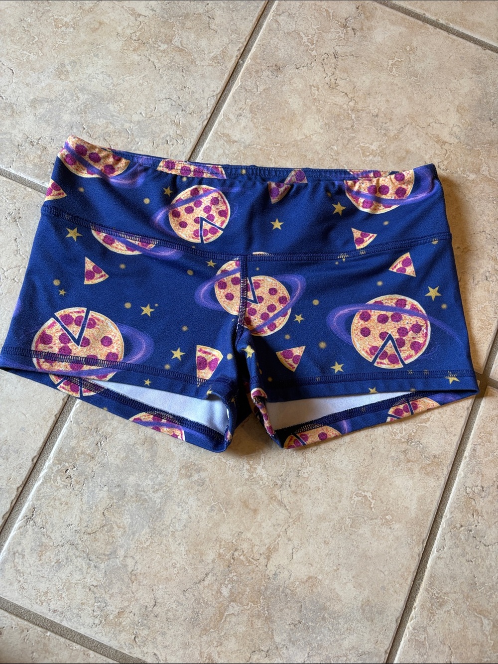 Fleo Women's Navy Blue Pizza Planet Print Bike Shorts